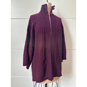 Ralph Lauren Womens Cable Cashmere Cardigan Cape Shawl Sweater burgundy